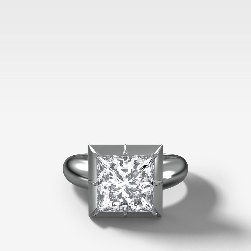 Club Button Back Engagement Ring with a Princess Cut Diamond