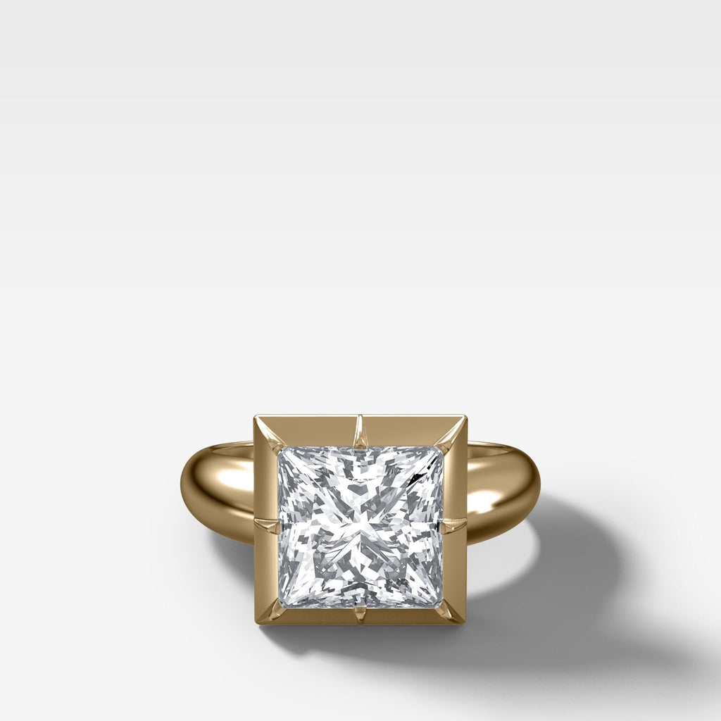 Club Button Back Engagement Ring with a Princess Cut Diamond