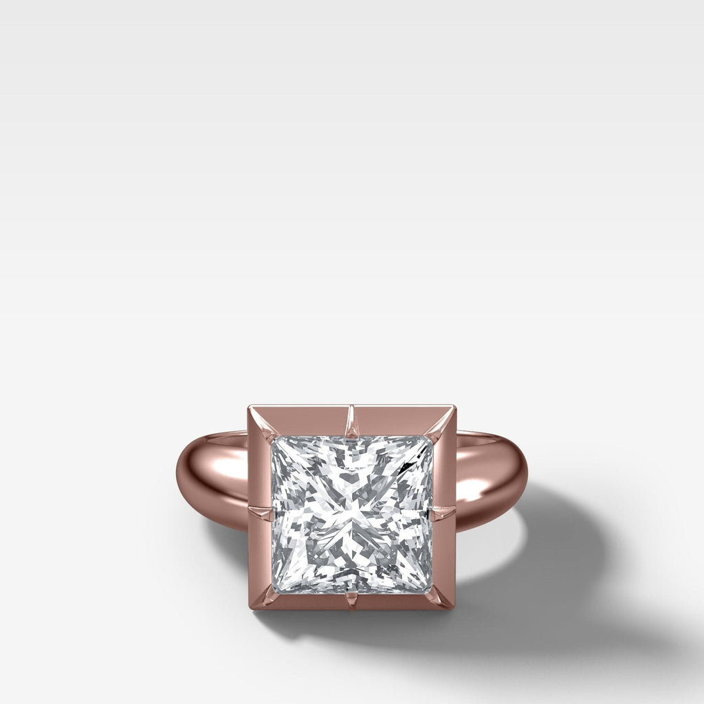 Club Button Back Engagement Ring with a Princess Cut Diamond