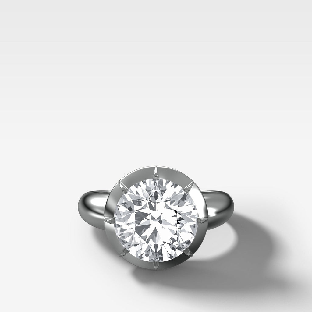 Club Button Back Engagement Ring with a Round Cut Diamond