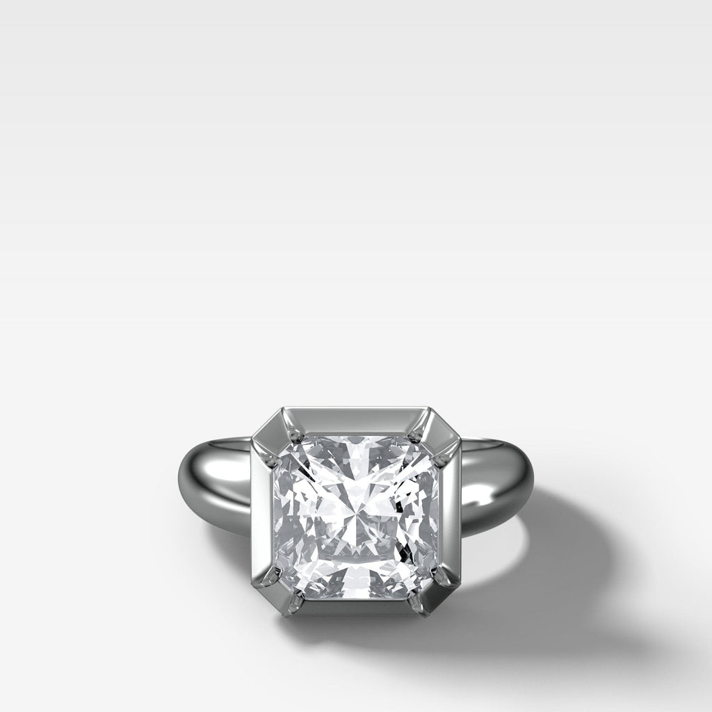 Club Button Engagement Ring with a Square Radiant Cut Diamond