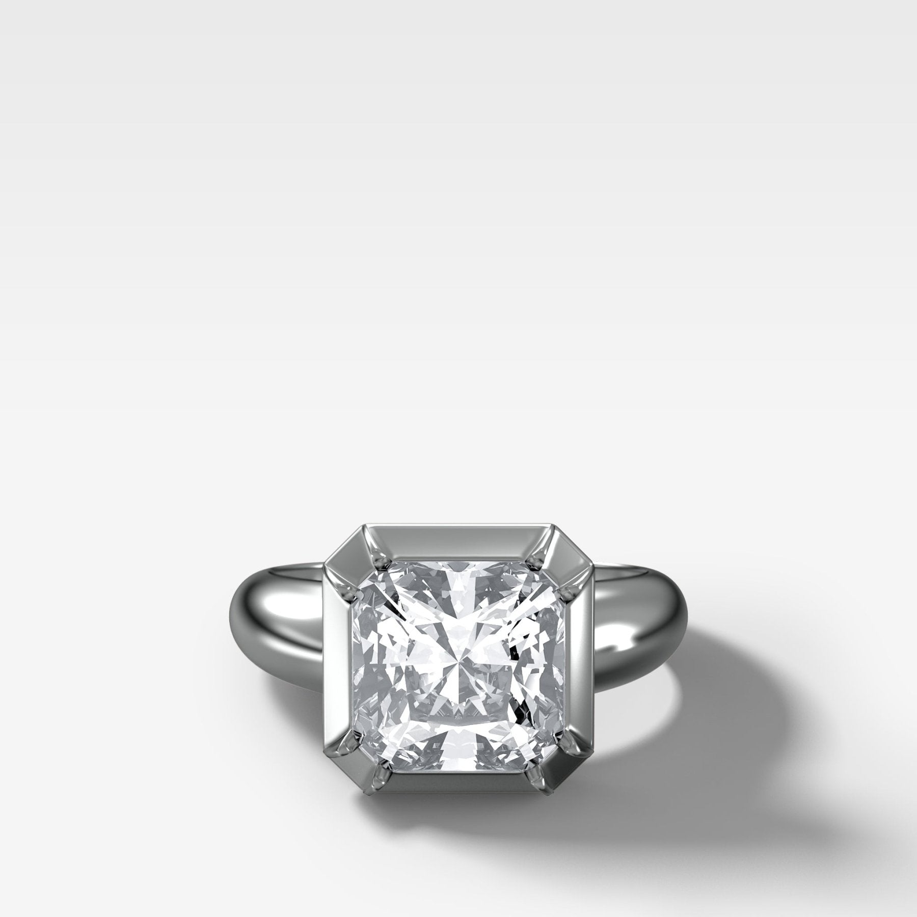 Club Button Engagement Ring with a Square Radiant Cut Diamond