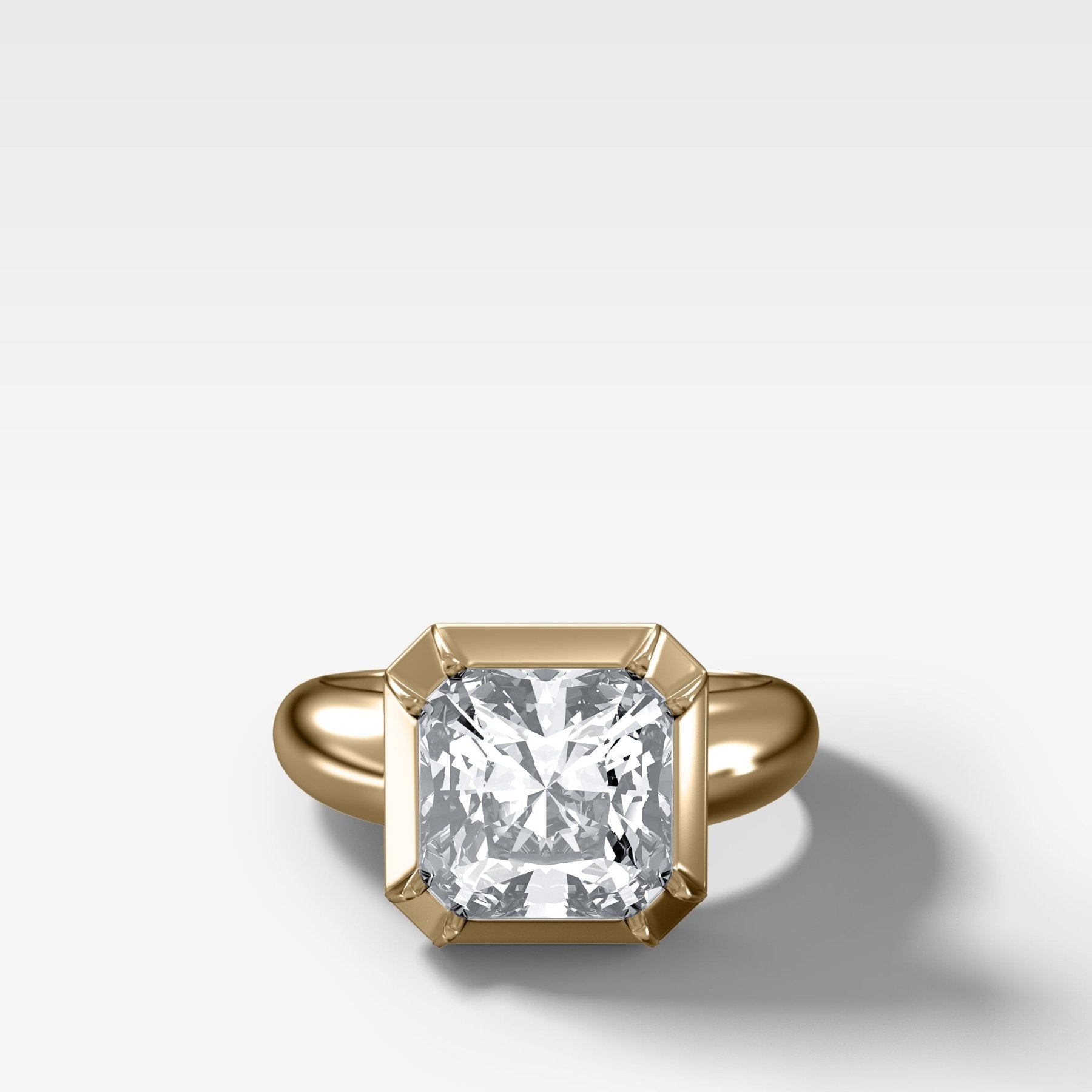 Club Button Engagement Ring with a Square Radiant Cut Diamond
