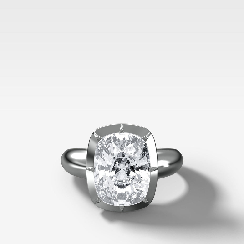 Club Button Back Engagement Ring with an Elongated Cushion Cut Diamond