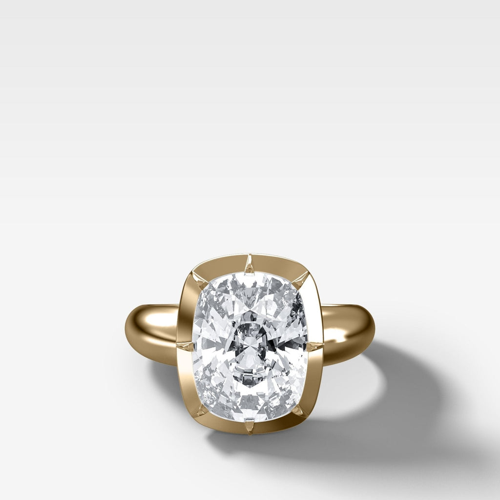 Club Button Back Engagement Ring with an Elongated Cushion Cut Diamond