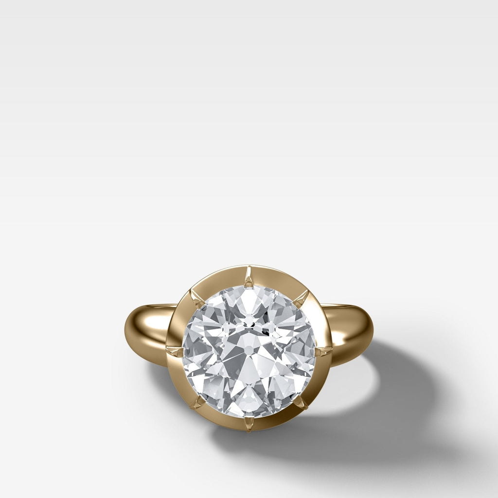 Club Button Back Engagement Ring with an Old Euro Cut Diamond