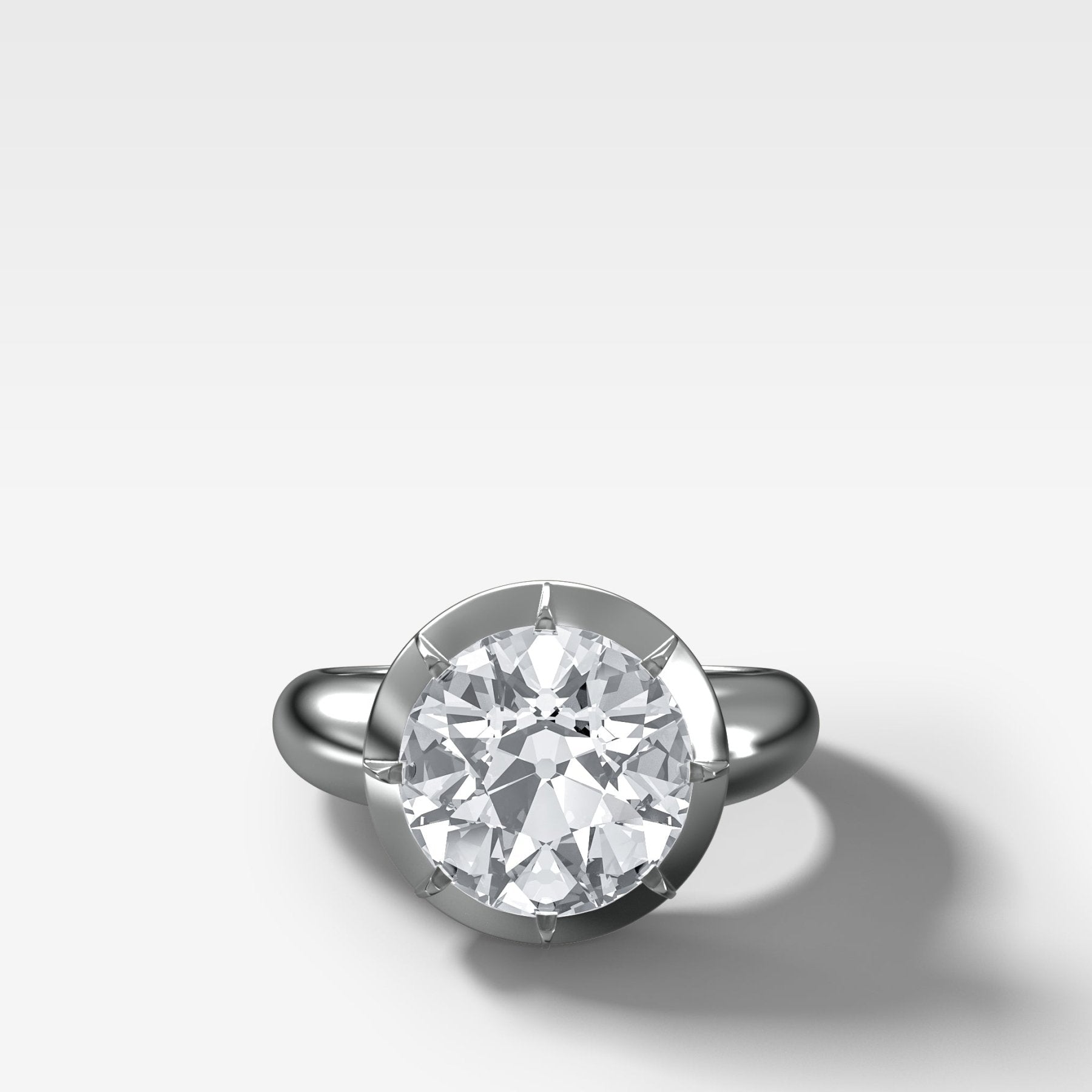 Club Button Back Engagement Ring with an Old Euro Cut Diamond