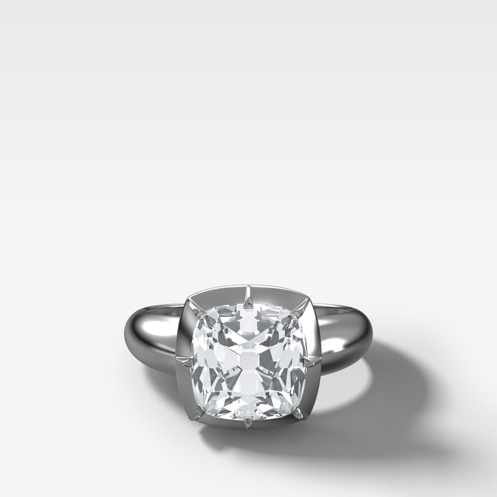 Club Button Back Engagement Ring an Old Mine Cut Diamond