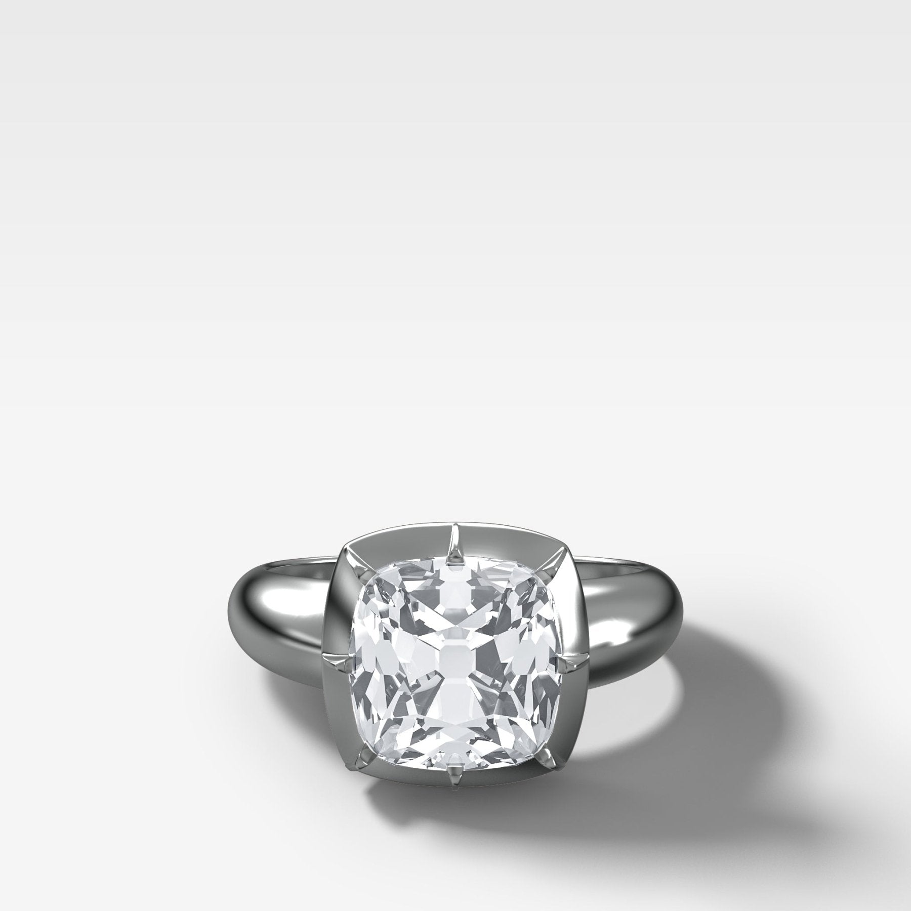 Club Button Back Engagement Ring an Old Mine Cut Diamond