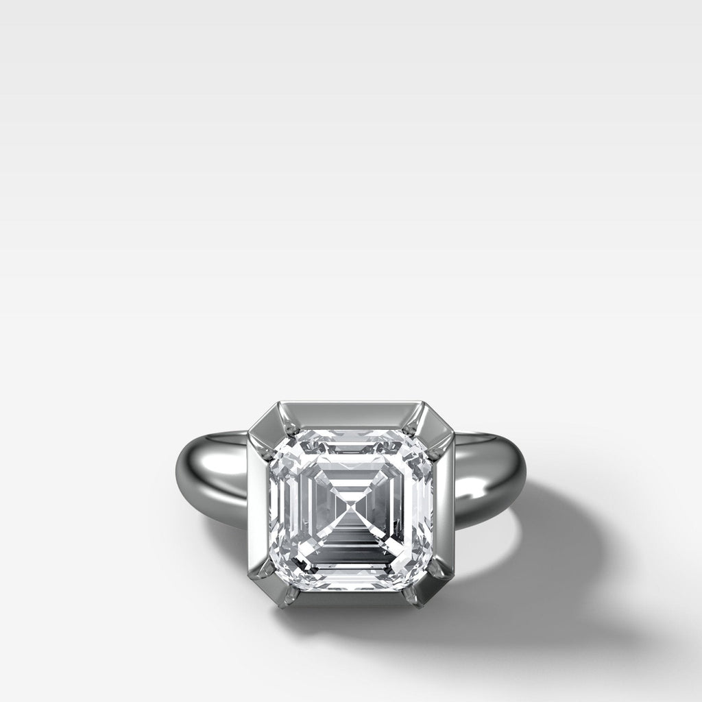 Club Button Back Engagement Ring with Asscher Cut Diamond