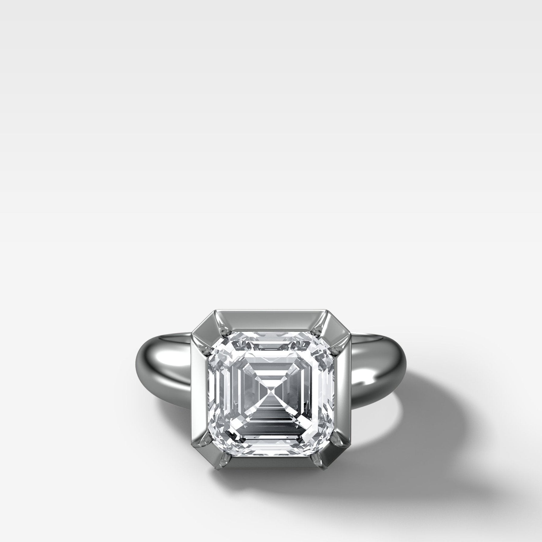 Club Button Back Engagement Ring with Asscher Cut Diamond