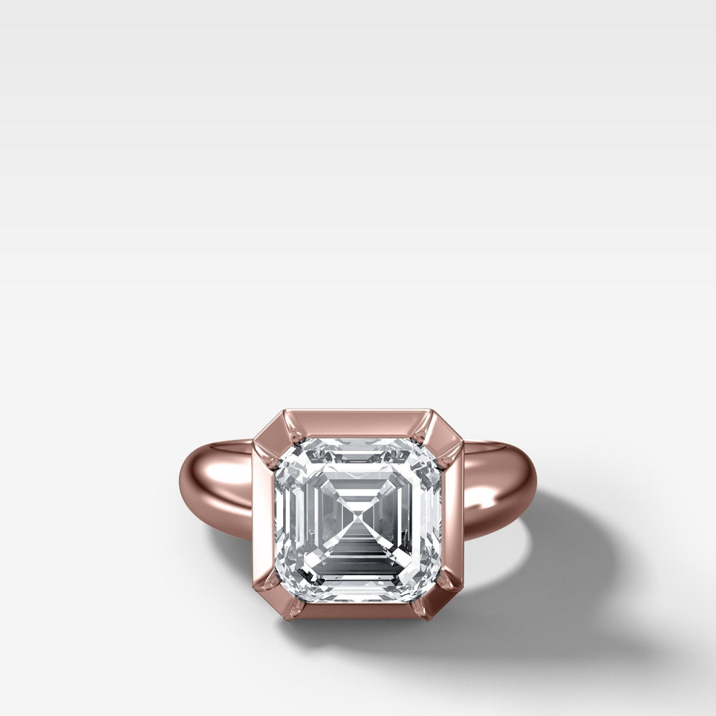 Club Button Back Engagement Ring with Asscher Cut Diamond