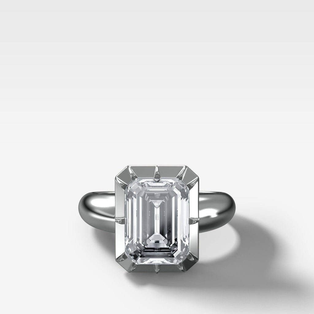 Club Button Back Engagement Ring with Emerald Cut Diamond