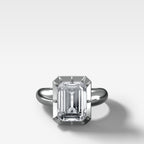 Club Button Back Engagement Ring with Emerald Cut Diamond