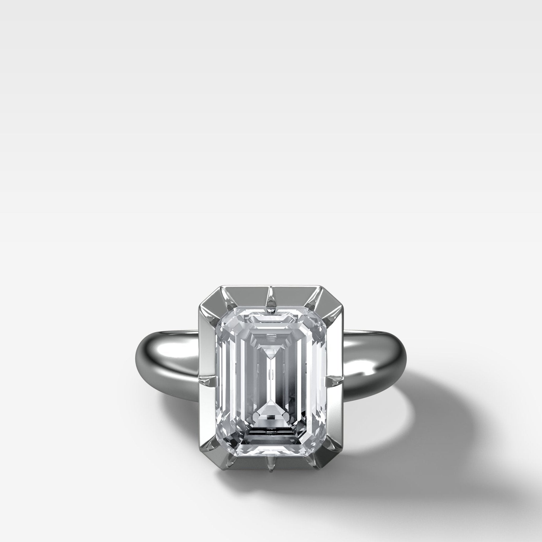 Club Button Back Engagement Ring with Emerald Cut Diamond