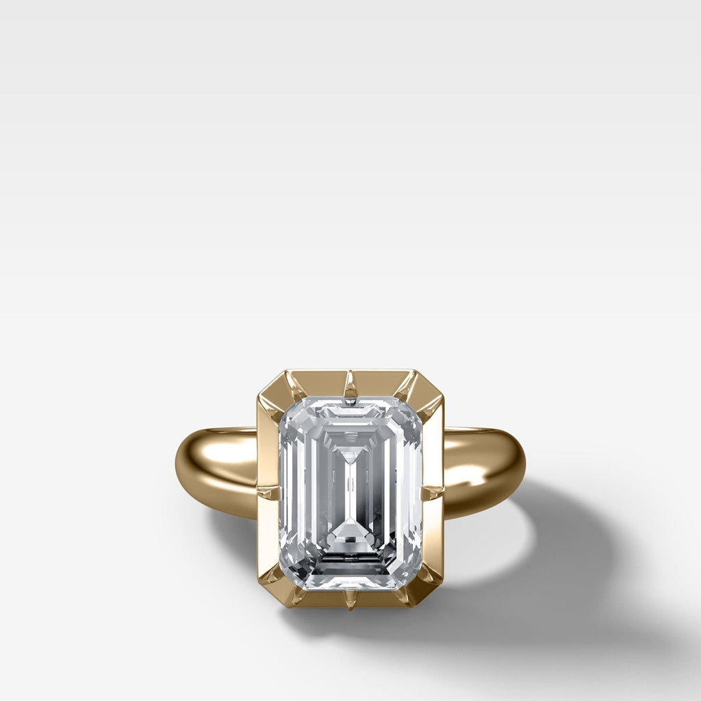 Club Button Back Engagement Ring with Emerald Cut Diamond