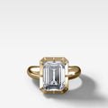 Club Button Back Engagement Ring with Emerald Cut Diamond