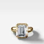 Club Button Back Engagement Ring with Emerald Cut Diamond
