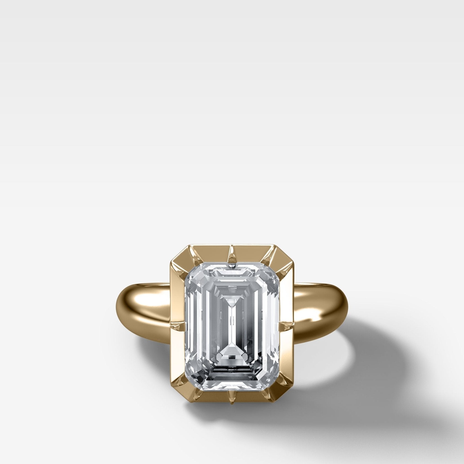 Club Button Back Engagement Ring with Emerald Cut Diamond