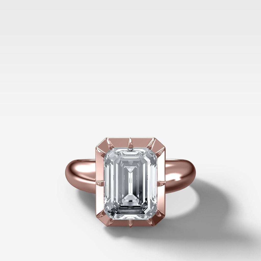 Club Button Back Engagement Ring with Emerald Cut Diamond