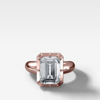 Club Button Back Engagement Ring with Emerald Cut Diamond
