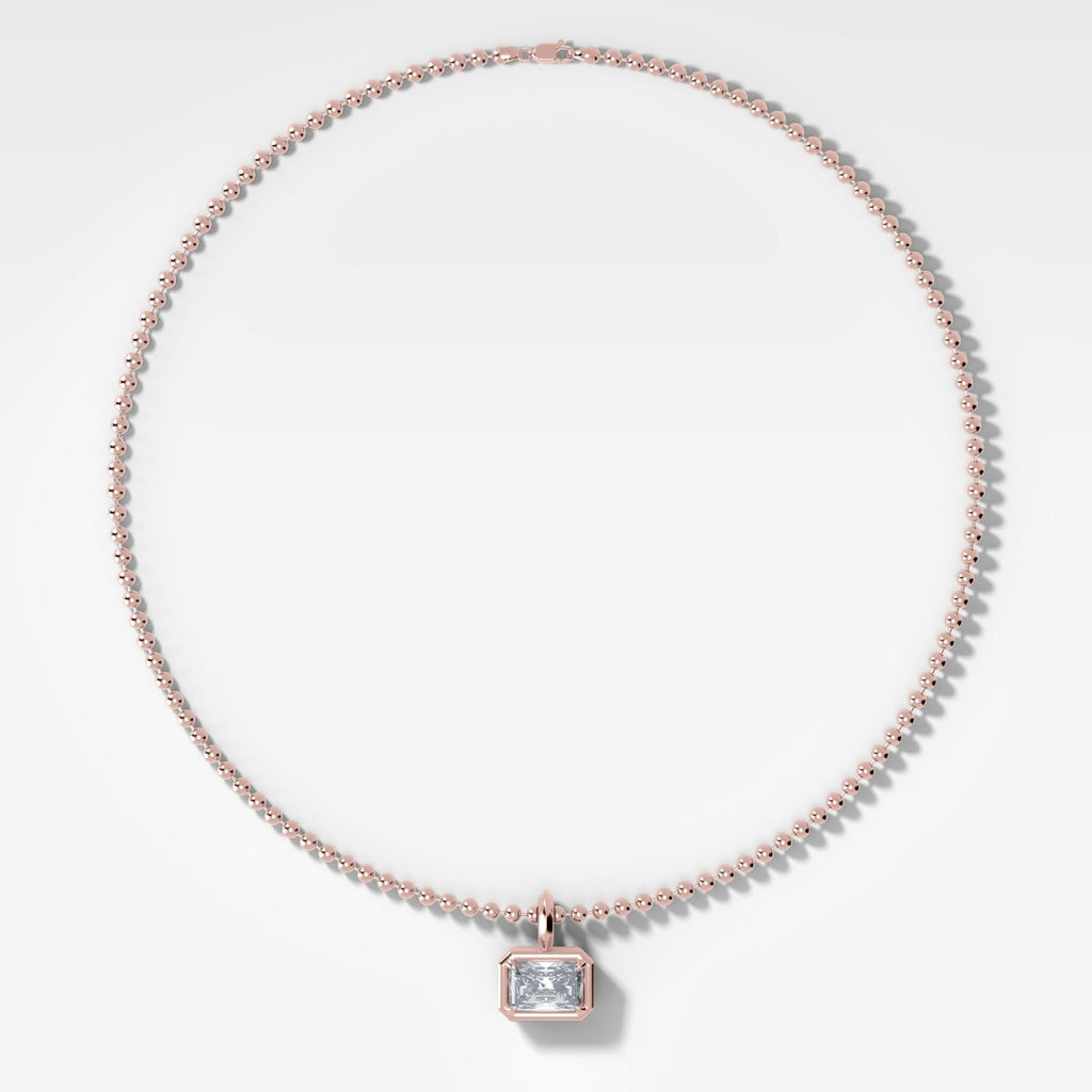 Club East West Elongated Radiant Attachable Diamond Pendant With Beaded Chain (3mm)