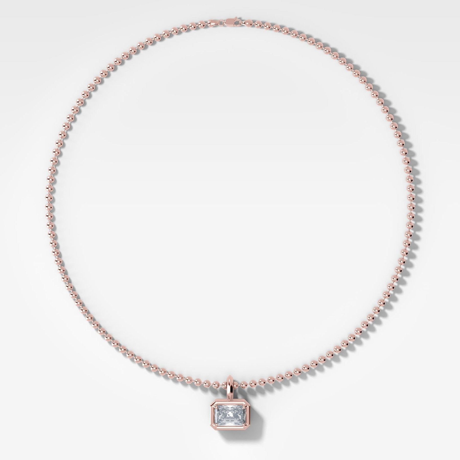 Club East West Elongated Radiant Attachable Diamond Pendant With Beaded Chain (3mm)