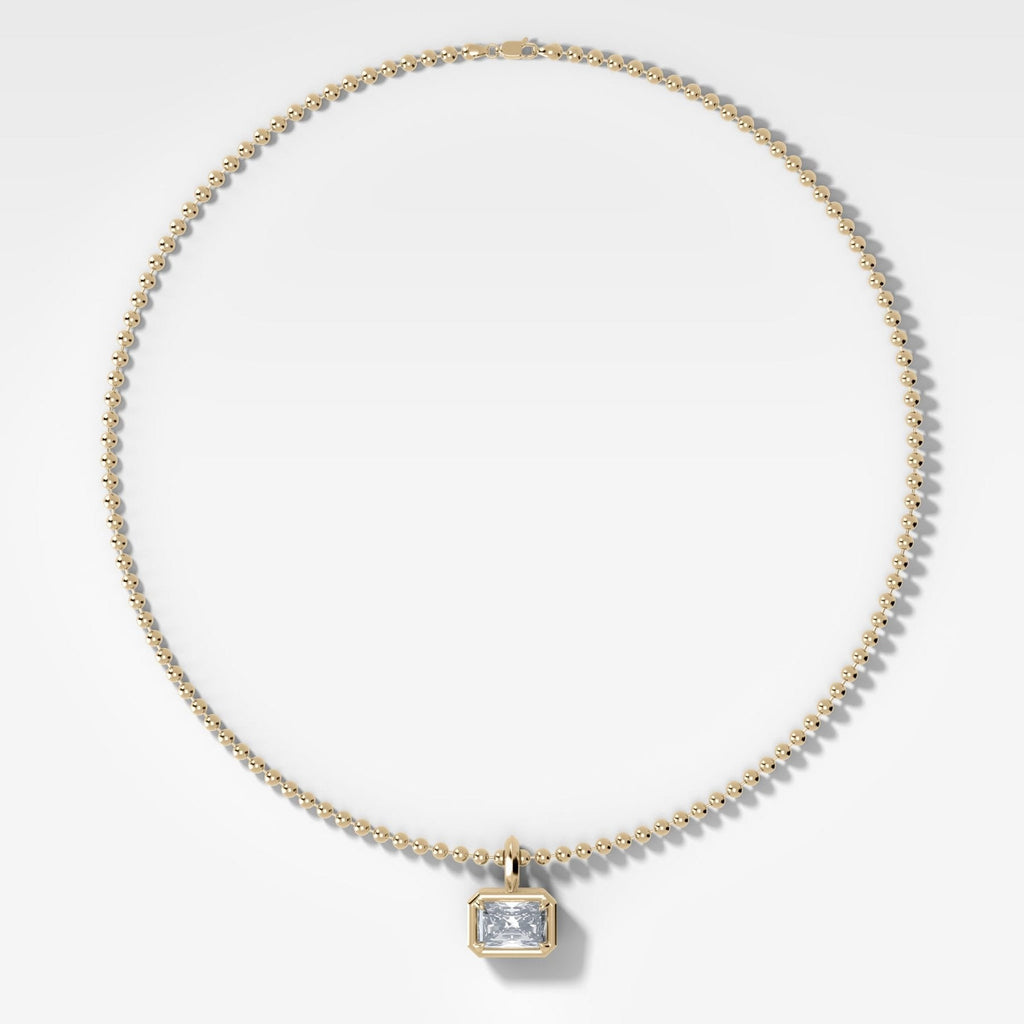 Club East West Elongated Radiant Attachable Diamond Pendant With Beaded Chain (3mm)