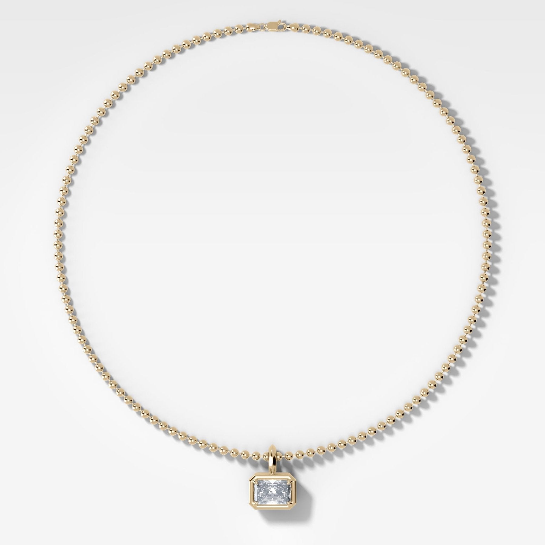 Club East West Elongated Radiant Attachable Diamond Pendant With Beaded Chain (3mm)