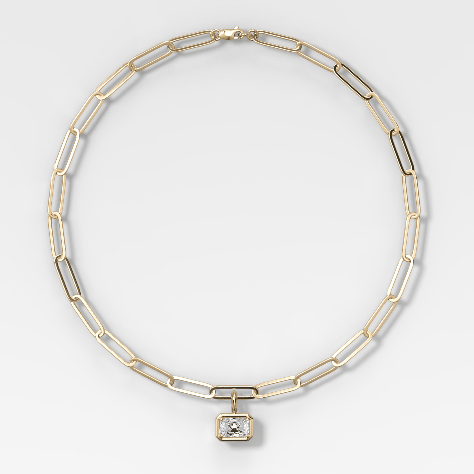 Club East West Elongated Radiant Attachable Diamond Pendant With Paperclip Chain (6.2mm)