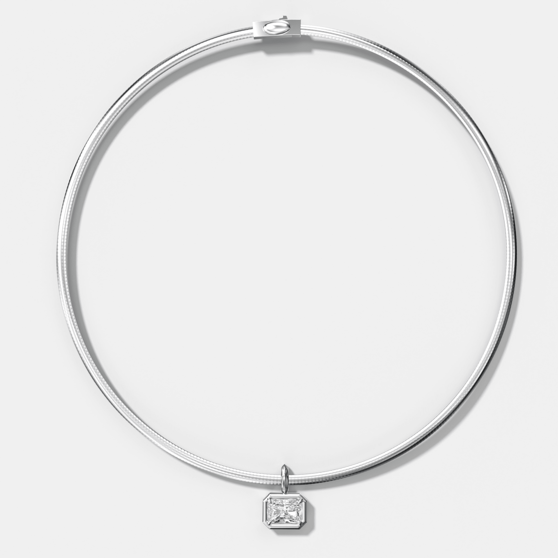 Club East West Elongated Radiant Attachable Diamond Pendant With Reversible Omega Chain (3mm)