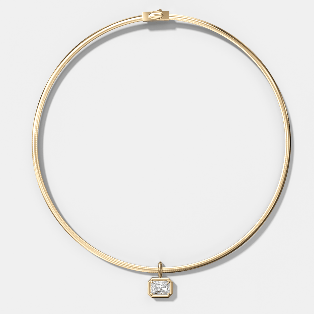 Club East West Elongated Radiant Attachable Diamond Pendant With Reversible Omega Chain (3mm)