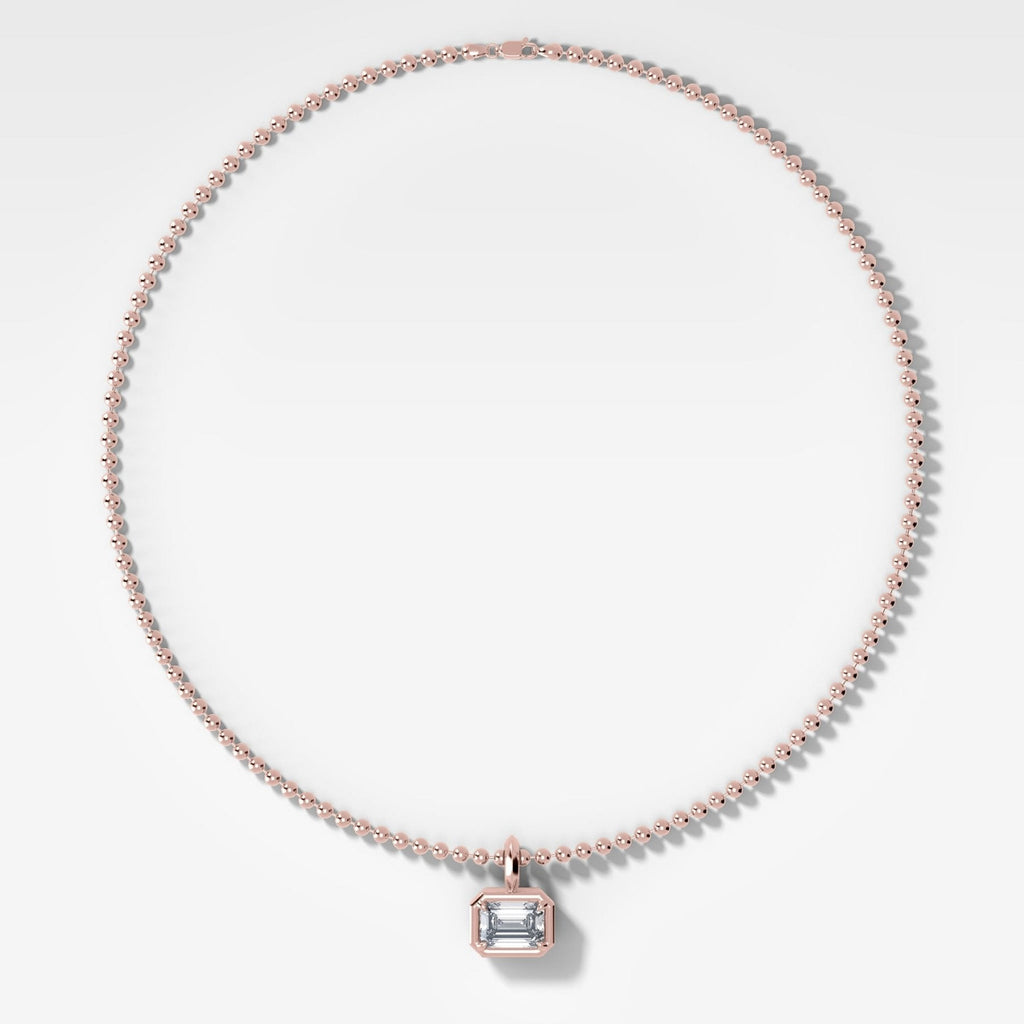 Club East West Emerald Attachable Diamond Pendant With Beaded Chain (3mm)