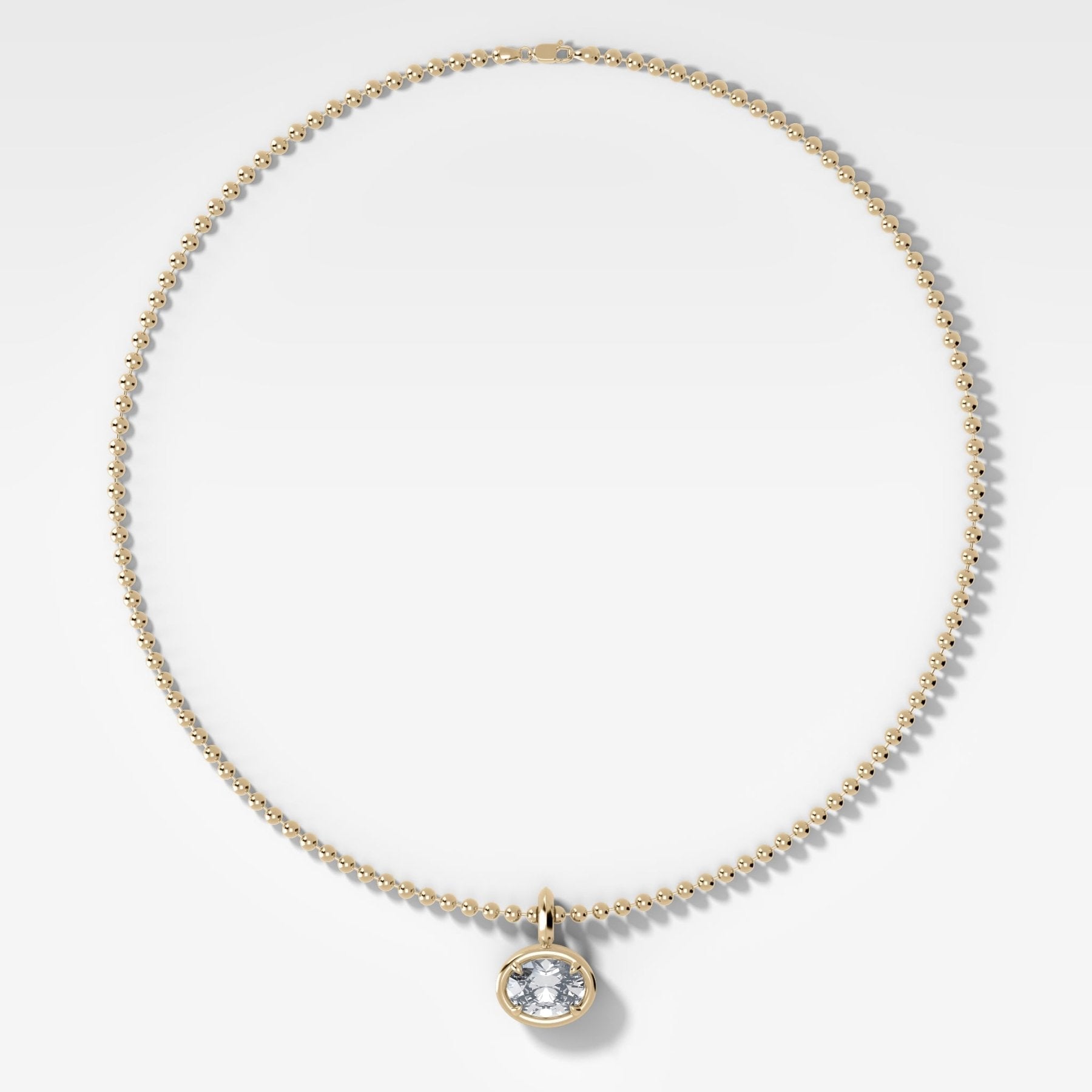 Club East West Oval Attachable Diamond Pendant With Beaded Chain (3mm)
