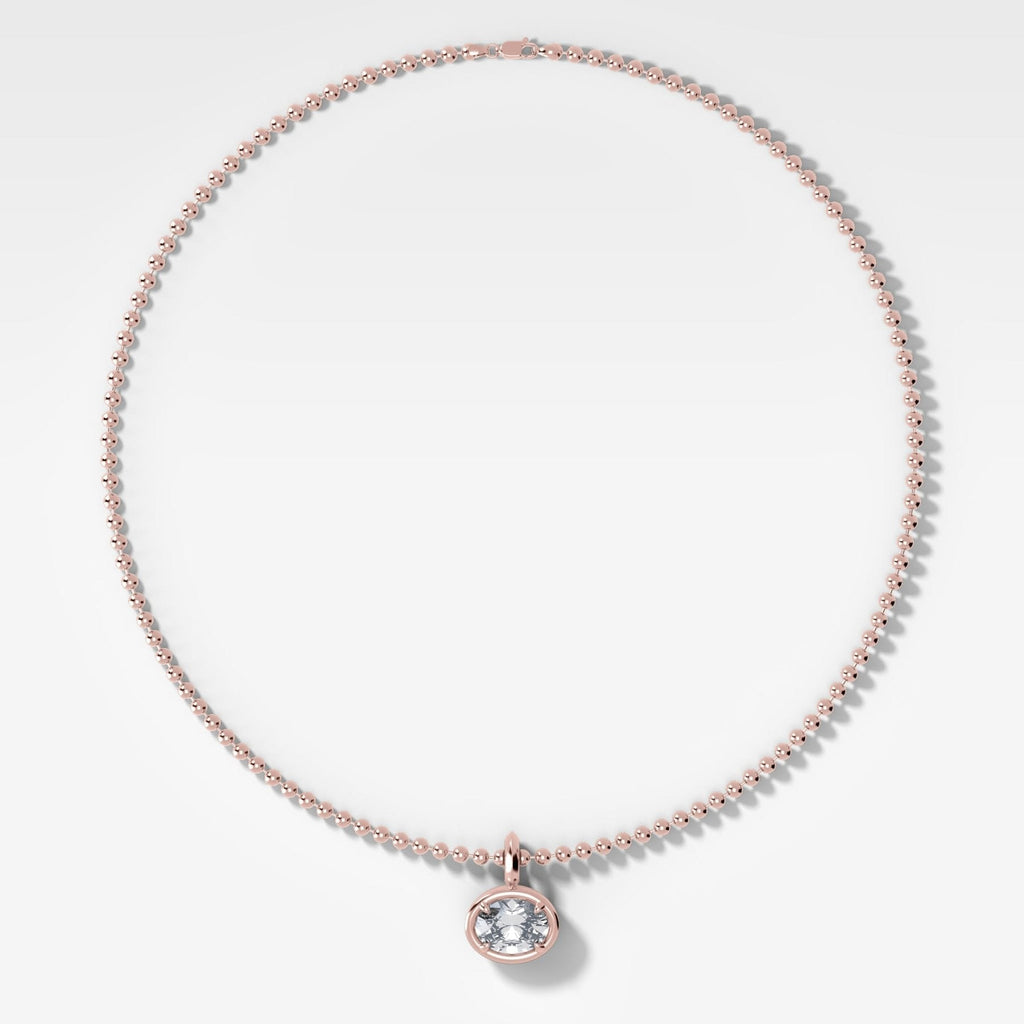 Club East West Oval Attachable Diamond Pendant With Beaded Chain (3mm)