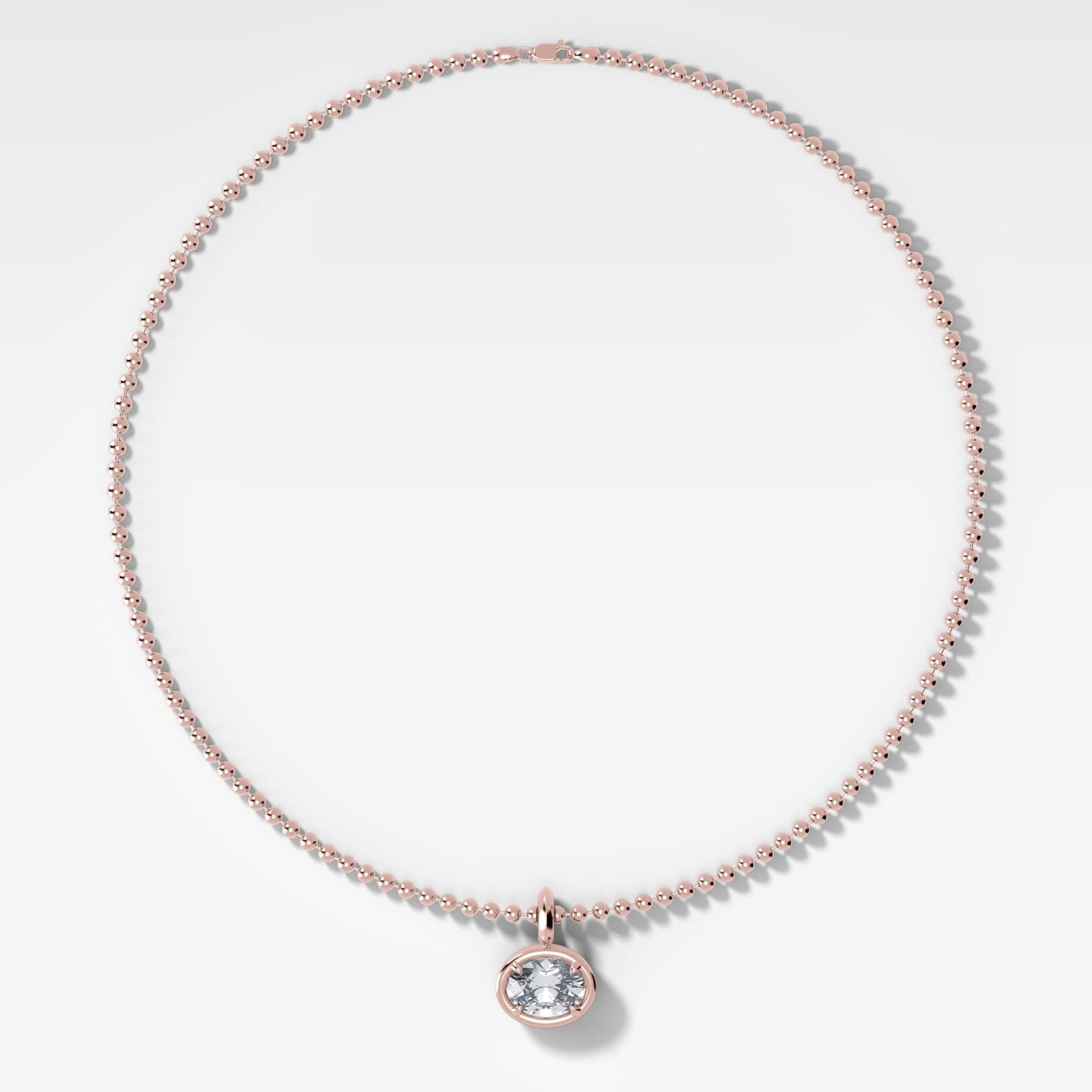 Club East West Oval Attachable Diamond Pendant With Beaded Chain (3mm)