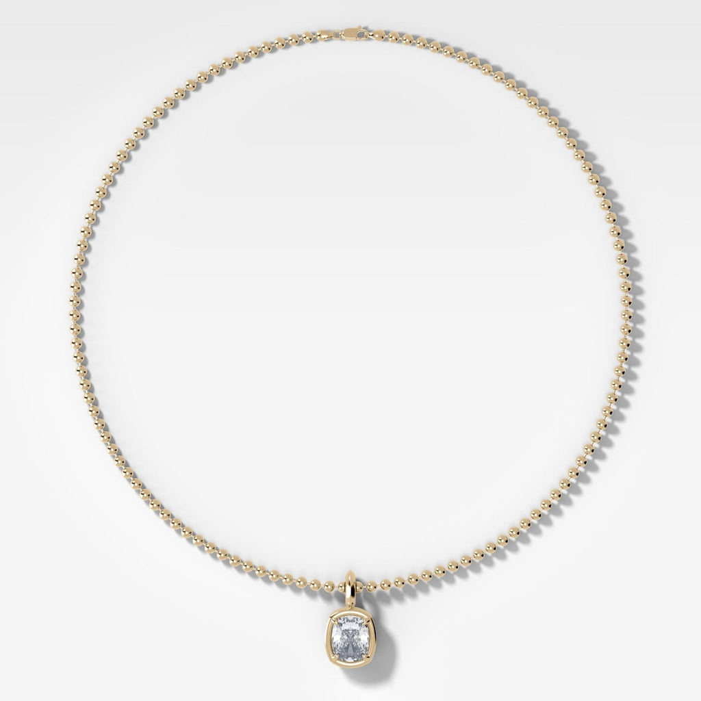 Club Elongated Cushion Attachable Diamond Pendant With Beaded Chain (3mm)