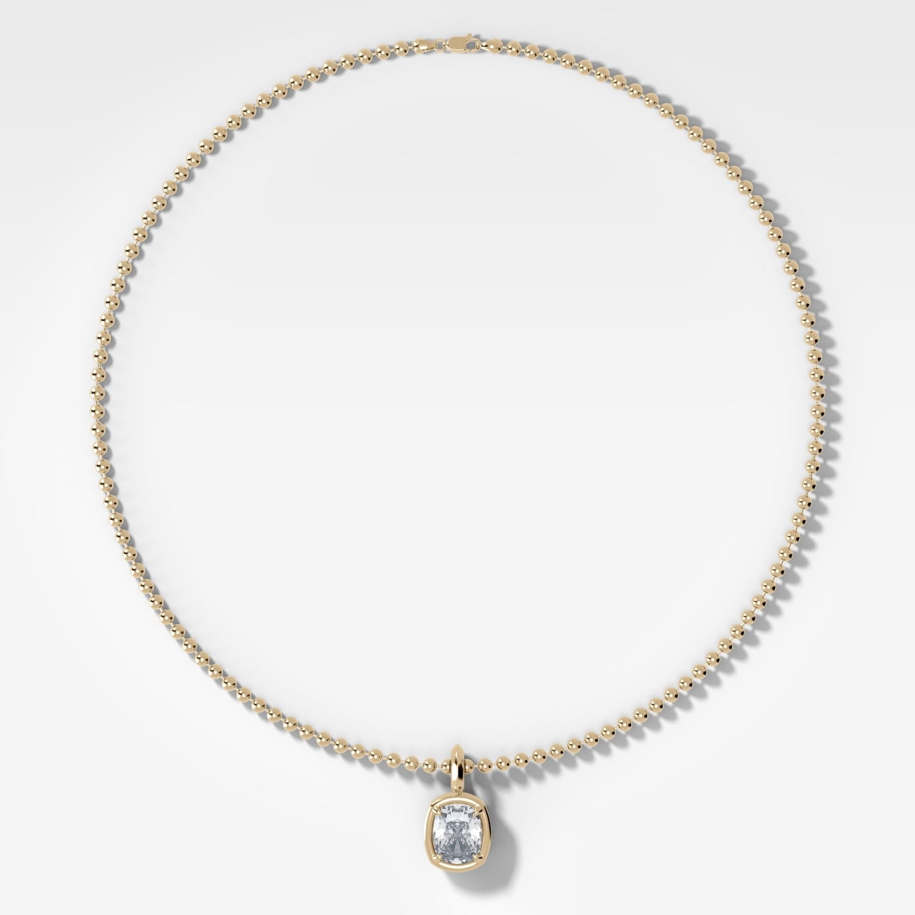 Club Elongated Cushion Attachable Diamond Pendant With Beaded Chain (3mm)
