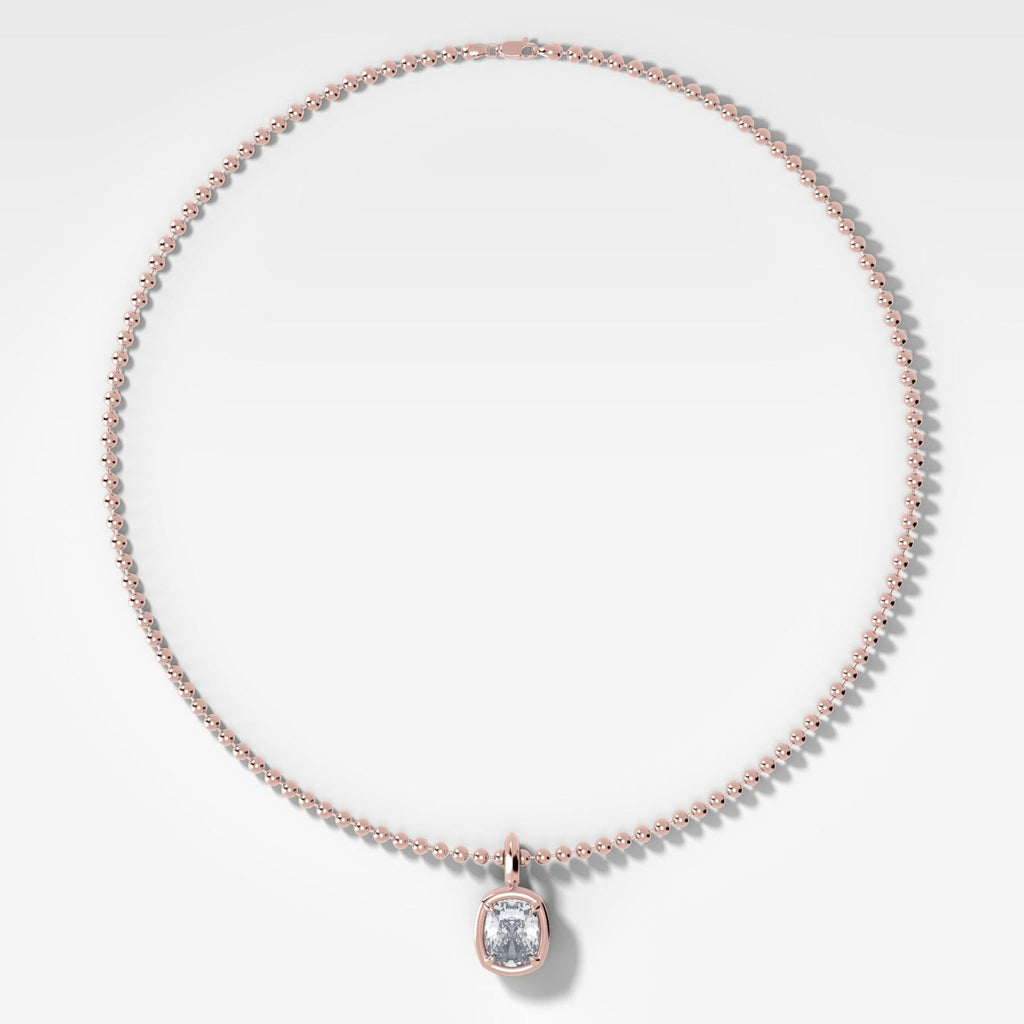 Club Elongated Cushion Attachable Diamond Pendant With Beaded Chain (3mm)