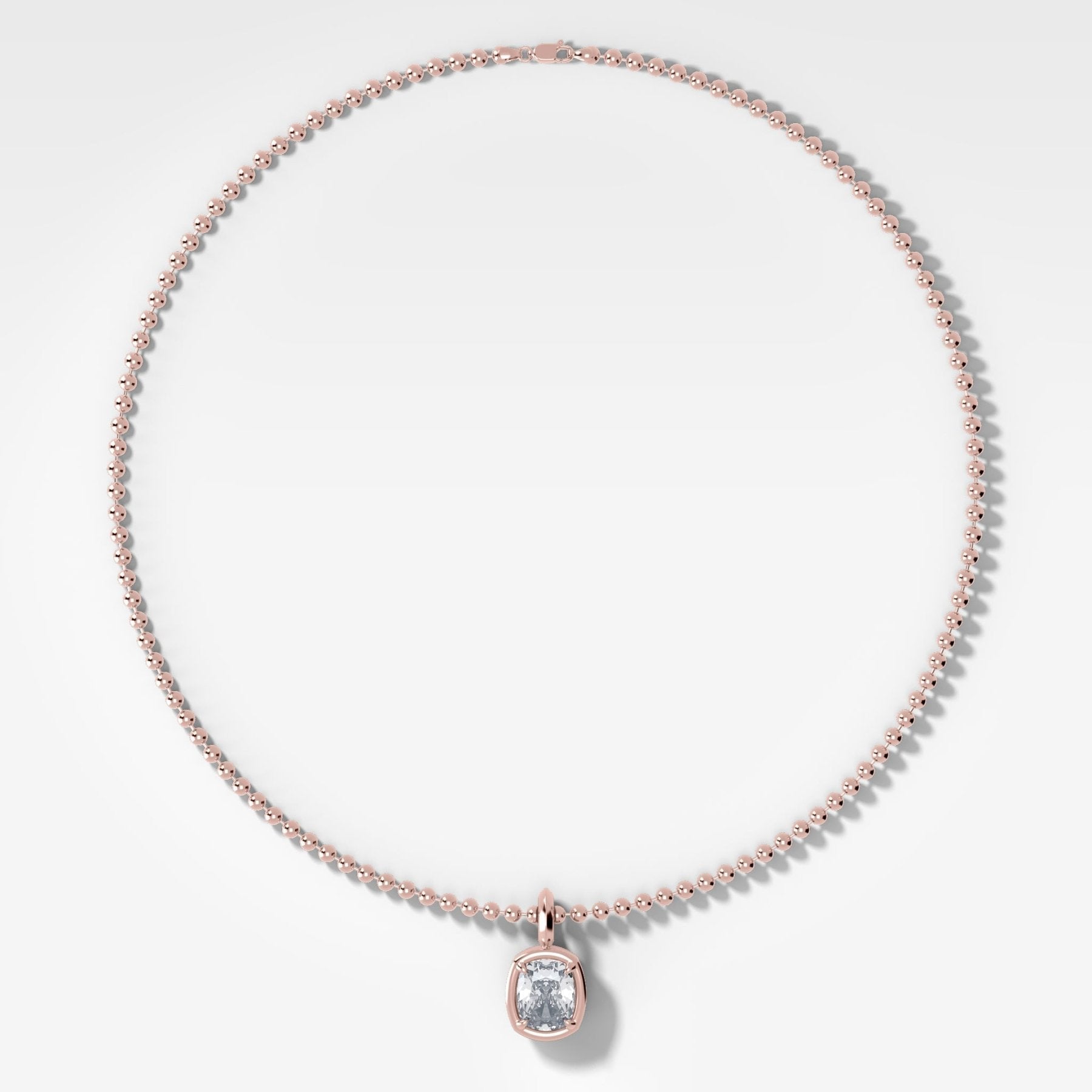 Club Elongated Cushion Attachable Diamond Pendant With Beaded Chain (3mm)