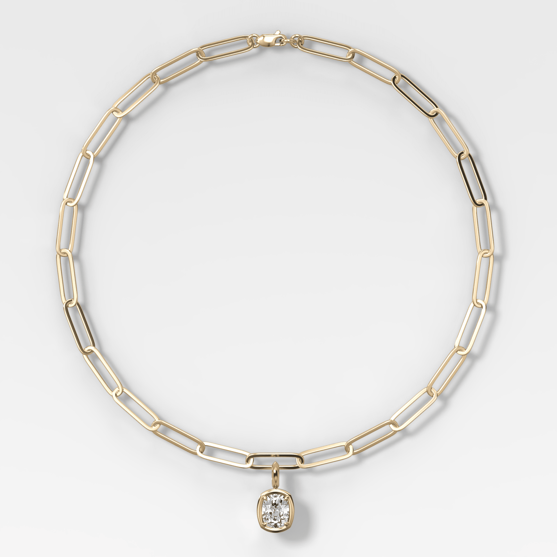 Club Elongated Cushion Attachable Diamond Pendant With Paperclip Chain (6.2mm)