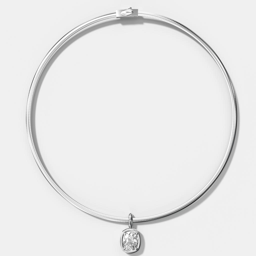 Club Elongated Cushion Attachable Diamond Pendant With Reversible Omega Chain (3mm)