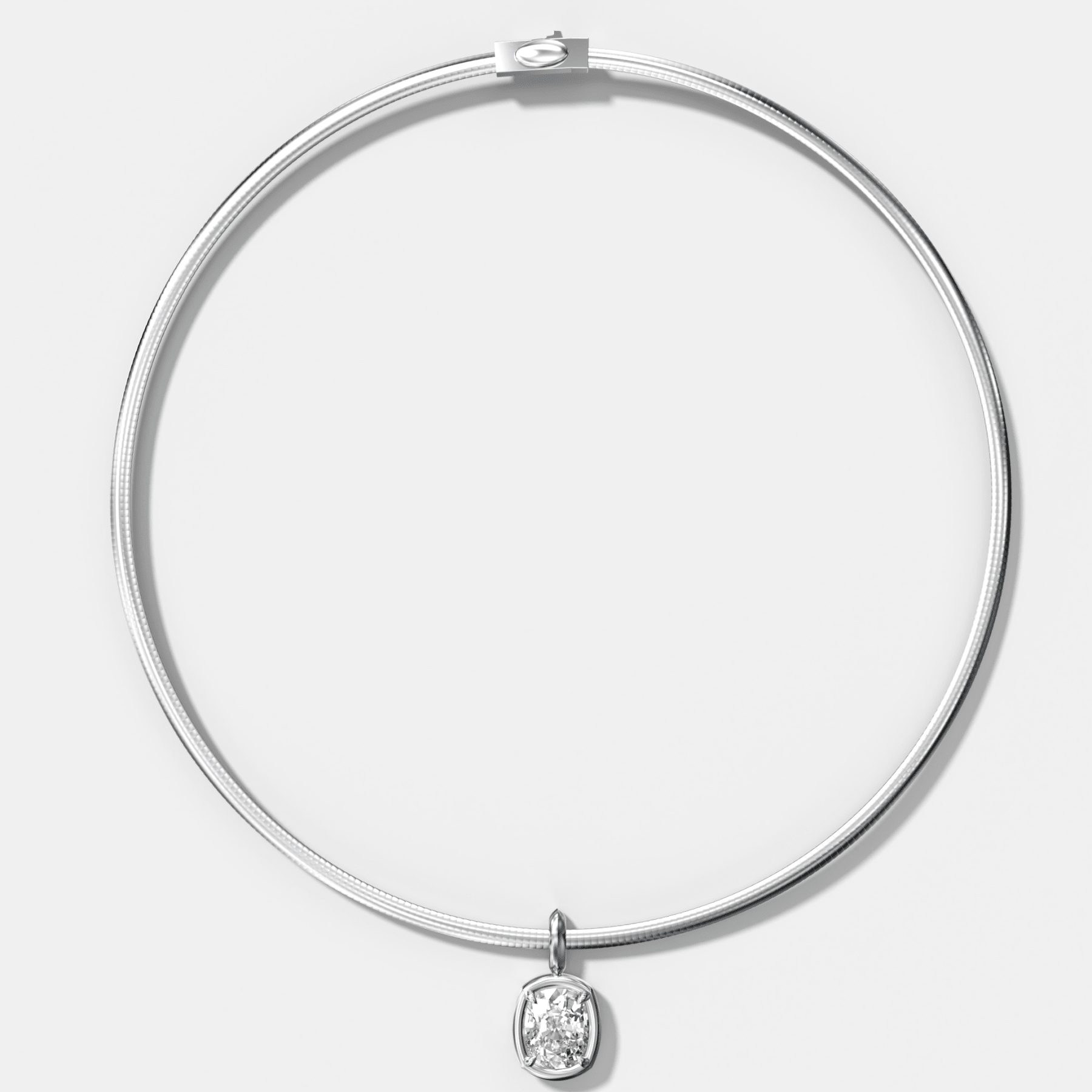 Club Elongated Cushion Attachable Diamond Pendant With Reversible Omega Chain (3mm)