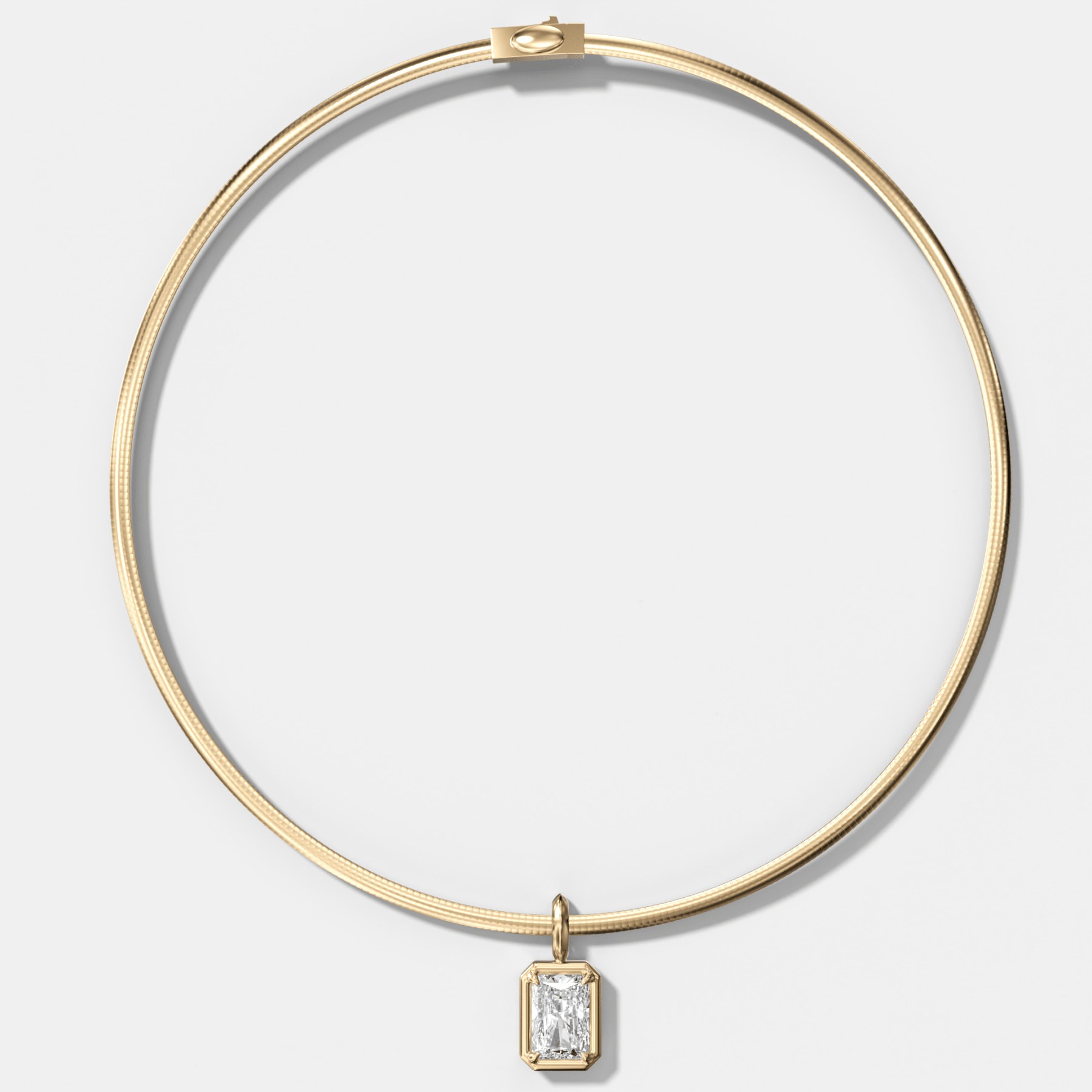 Club Elongated Radiant Attachable Diamond Pendant With Reversible Omega Chain (3mm)