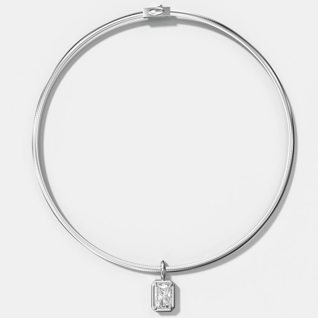 Club Elongated Radiant Attachable Diamond Pendant With Reversible Omega Chain (3mm)