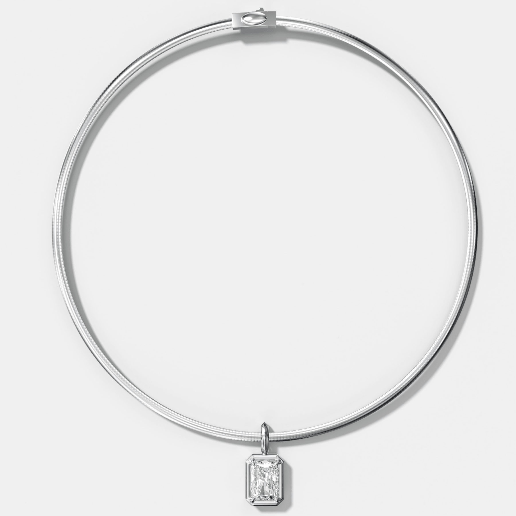 Club Elongated Radiant Attachable Diamond Pendant With Reversible Omega Chain (3mm)