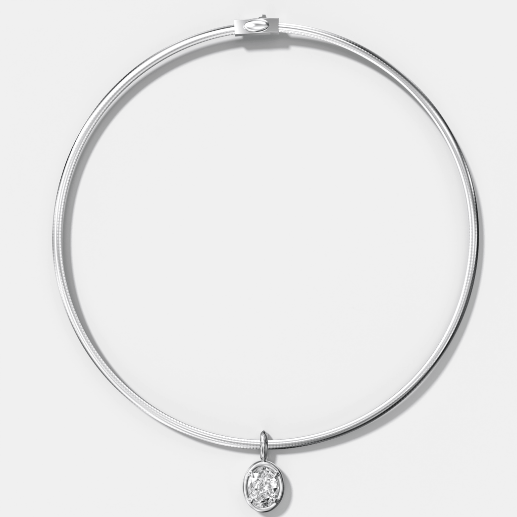 Club Oval Attachable Diamond Pendant With Reversible Omega Chain (3mm)