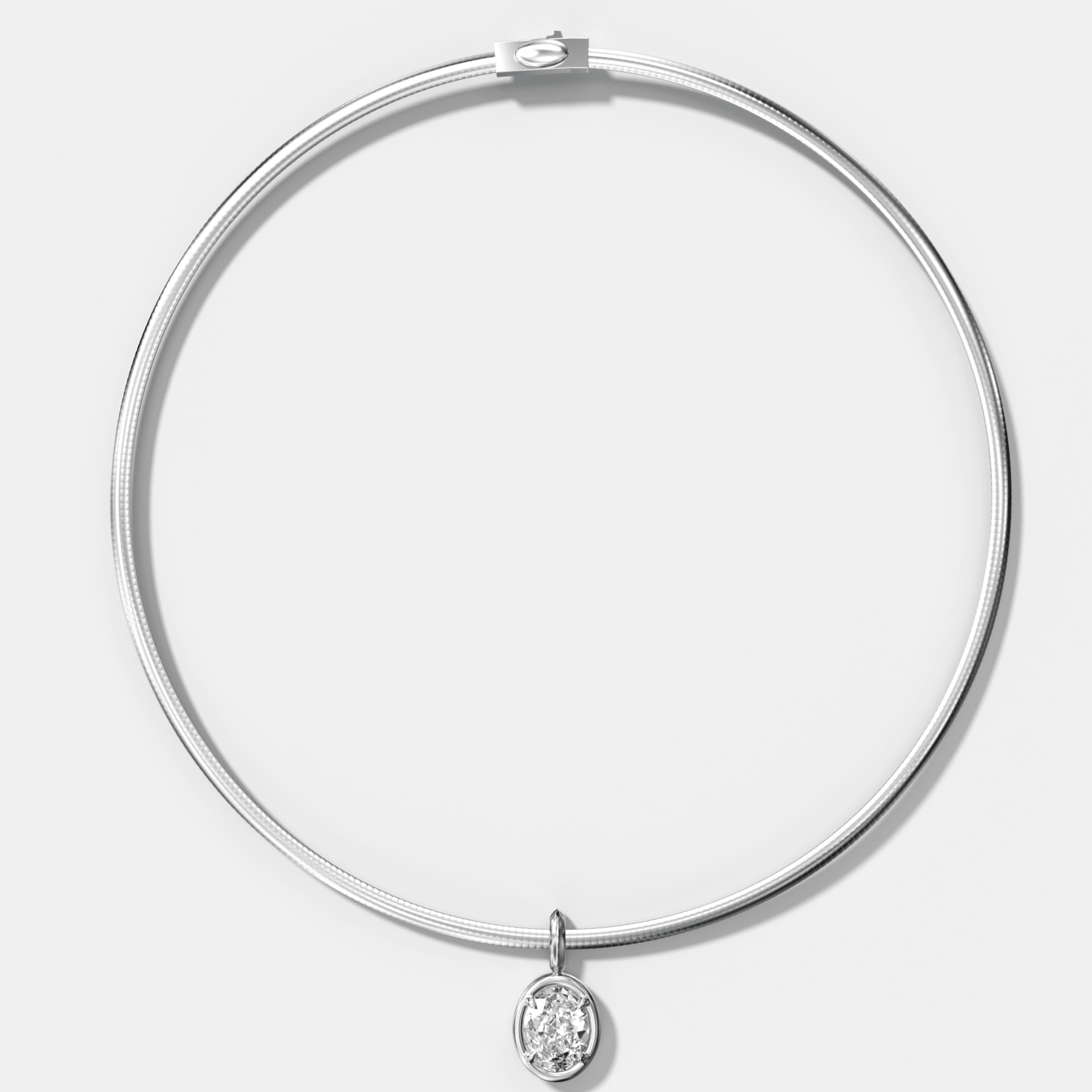 Club Oval Attachable Diamond Pendant With Reversible Omega Chain (3mm)