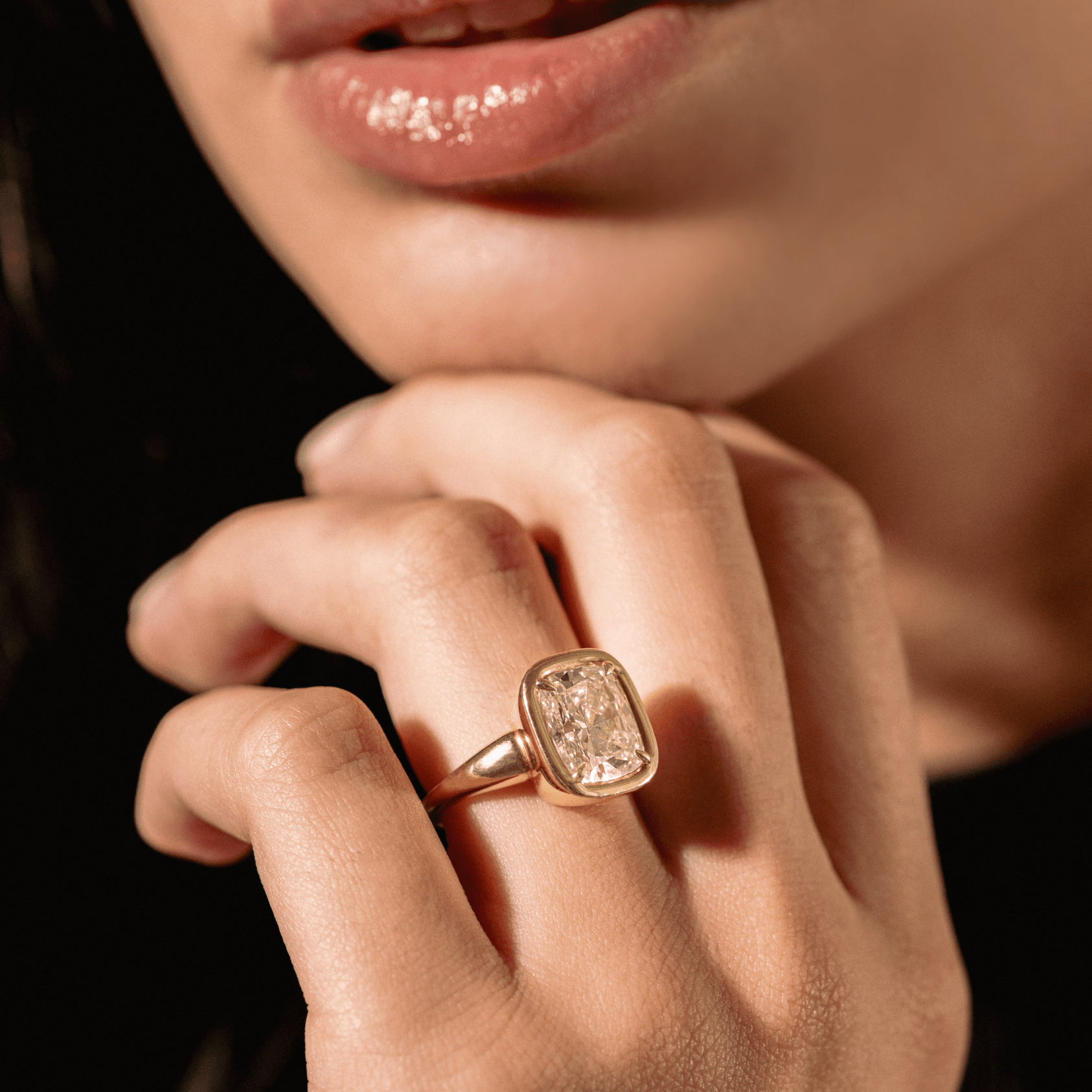 Club Ring Solitaire  Engagement Ring With an Elongated Cushion Cut Diamond