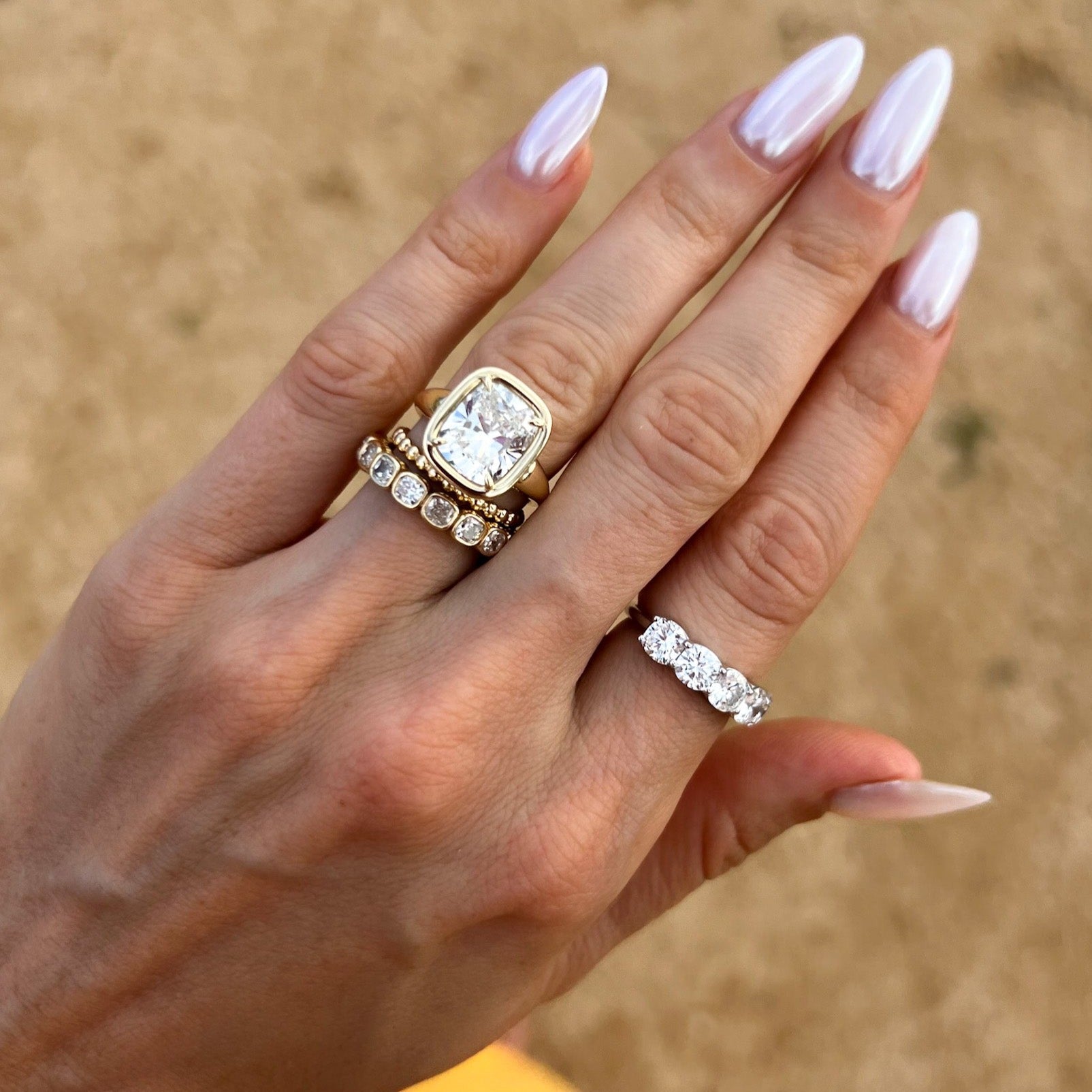 Club Ring Solitaire  Engagement Ring With an Elongated Cushion Cut Diamond